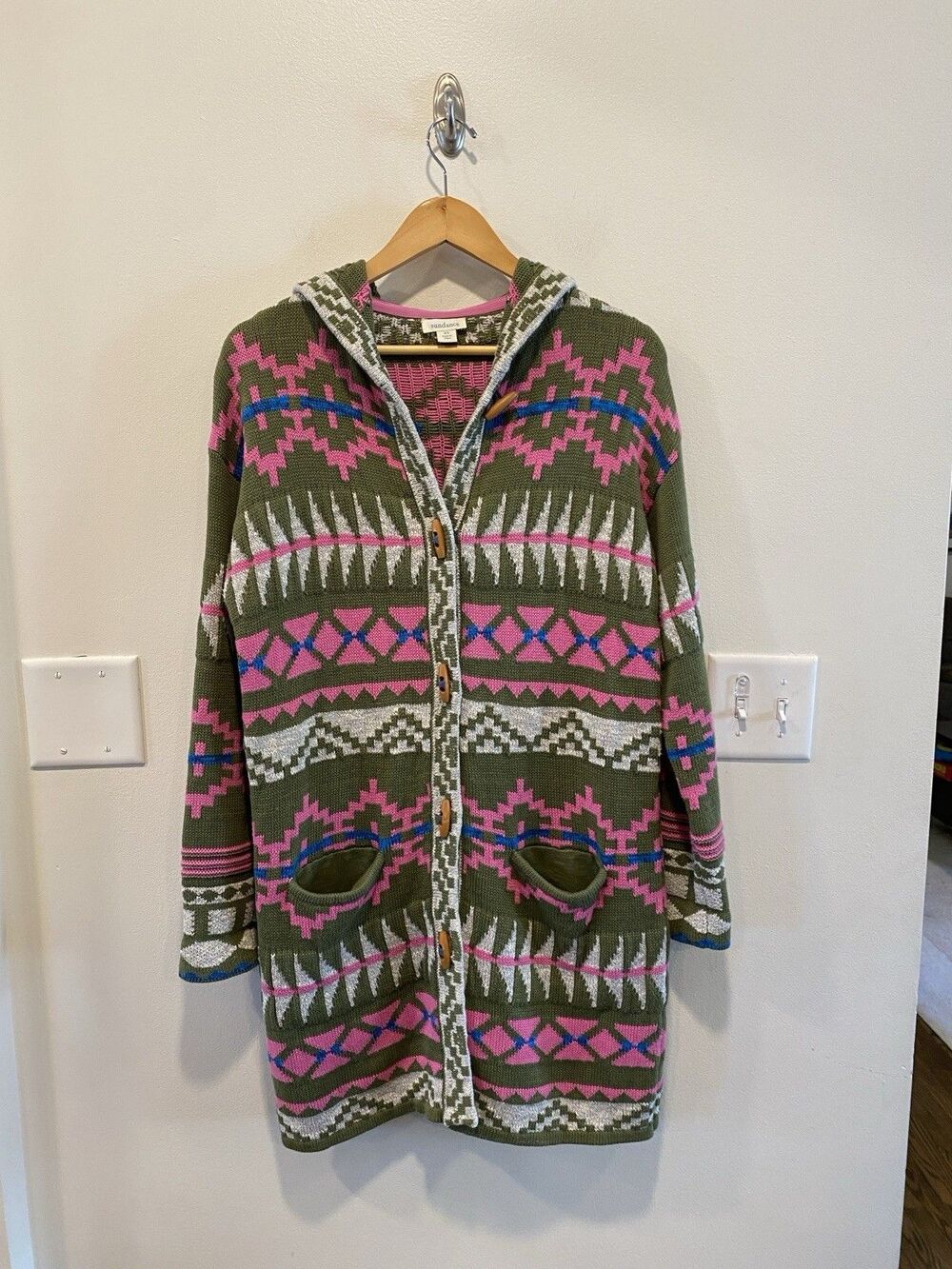 Sundance Thunder Basin Long Cardigan Aztec Toggle Coatigan Size XS Boho